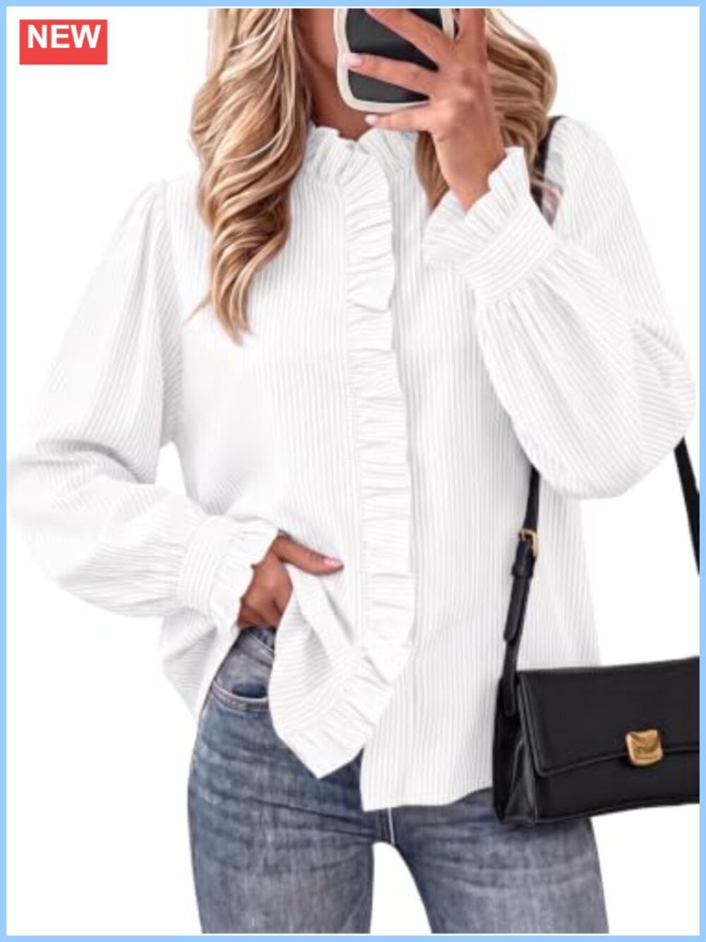 Striped Button Down Shirt Ruffle Puff Long Sleeve Blouse